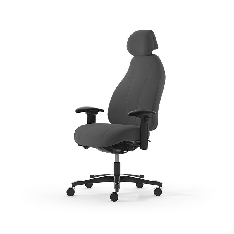 Kontorsstol Malmstolen 7000 wide hög rygg, Dux-sits, nackstöd tyg, armstöd Corona, hjul hårda golv, Tyg Capture 4601 Grå