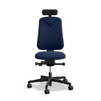 Arbetsstol Höganäs 280 Small med hög rygg, stor ställbarhet, Nackstöd svart läder, tyg Select