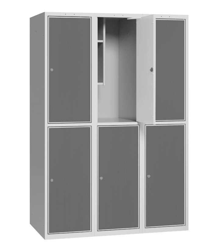 Elevskåp med stål/laminatdörr, skolklinka för hänglås, 900x550x1900 mm, 6 fack