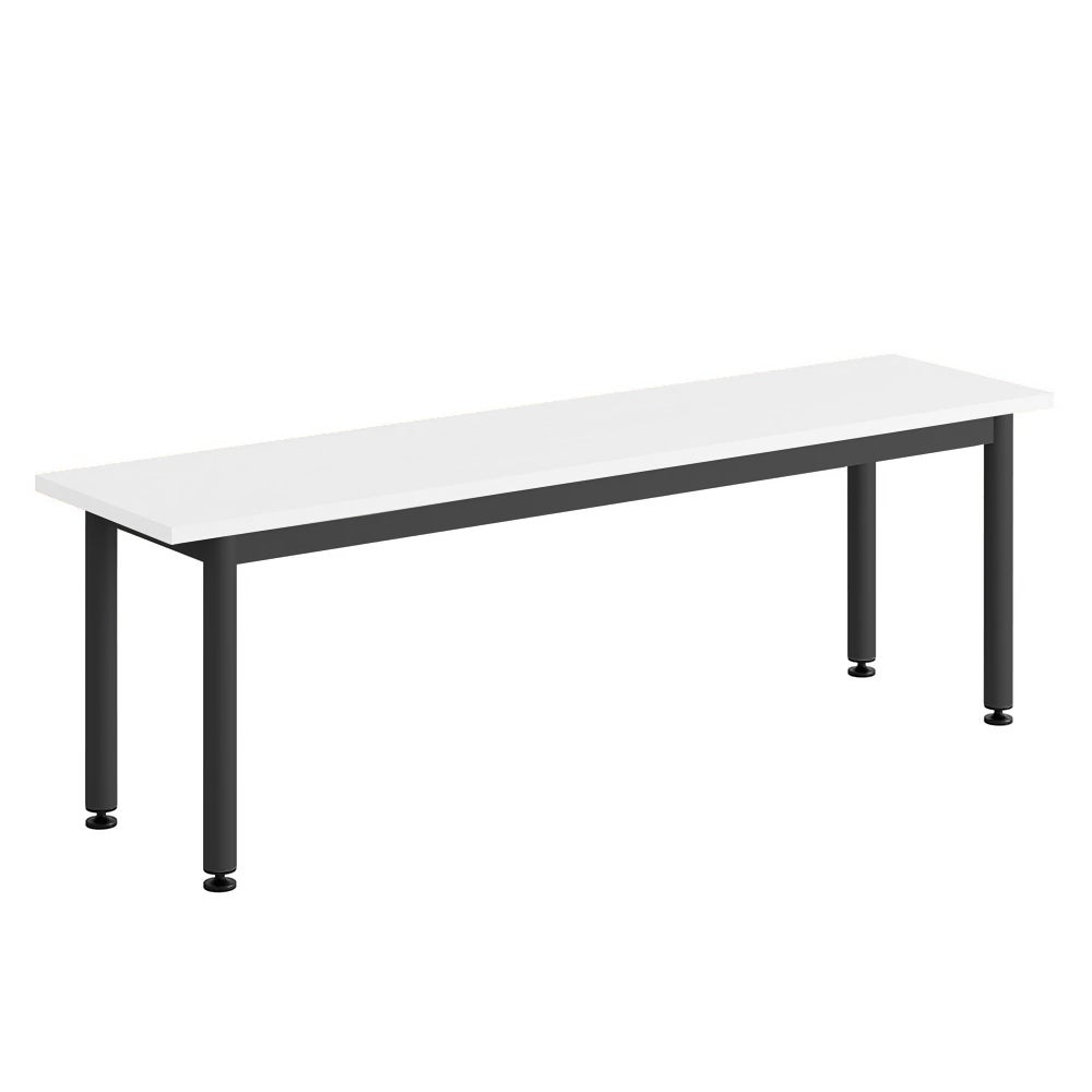Sittbänk Emil, B1400 x D350 x H450 mm, Svarta metallben och sits av kryssfanér med Vit högtryckslaminat