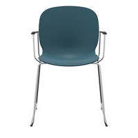 Staplingsbar stol Noor med armstöd, benstativ ljusgrå medar, helt sittskal av mörkblå PP, filttassar