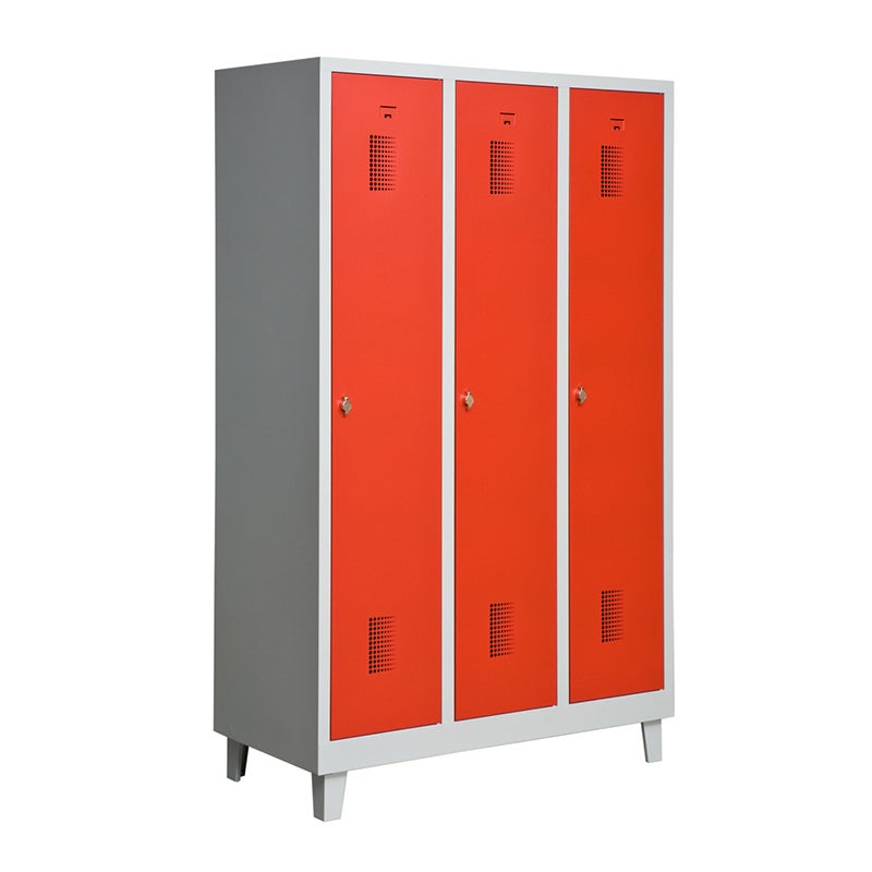 Klädskåp med benstativ, 3x400 mm, 1200x550x1950 mm, cylinderlås, lackerat