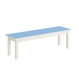 Sittbänk Erika, B1600 x D350 x H450 mm, ben massiv vitpigmenterad björk och sits av kryssfanér med Blå högtryckslaminat