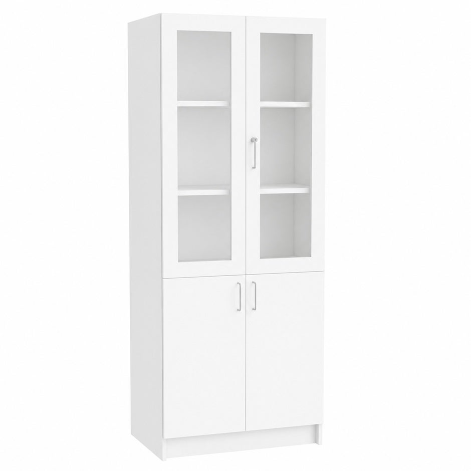 Högskåp Mora, B800 x D470 x H2100 mm, glasade dörrar, laminat vit