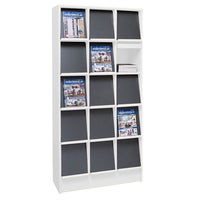 Tidskriftshylla Alvesta, med förvaringsmöjlighet, 15 fack, 838x400x1800 mm