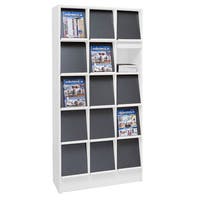 Tidskriftshylla Alvesta, med förvaringsmöjlighet, 15 fack, 838x400x1800 mm