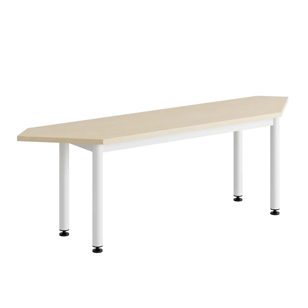 Sittbänk Emil, Hörna 45 gr, B1400 x D350 x H450 mm, Vita metallben och sits av kryssfanér med Björk högtryckslaminat