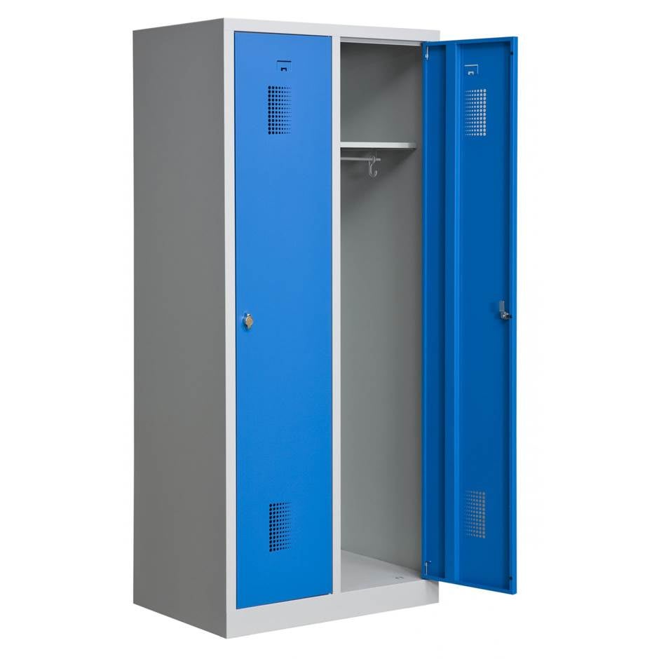 Klädskåp med sockel, 2x400 mm, 800x550x1800 mm, cylinderlås, lackerat