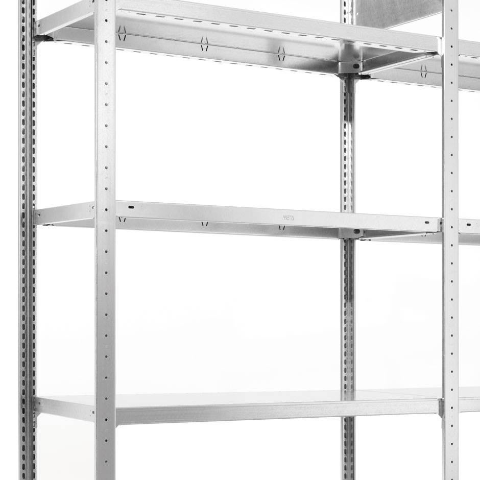 Hyllplan Meta Quick Plus, galv, B1300 x D800 mm, max 230 kg, inkl. hyllbärare