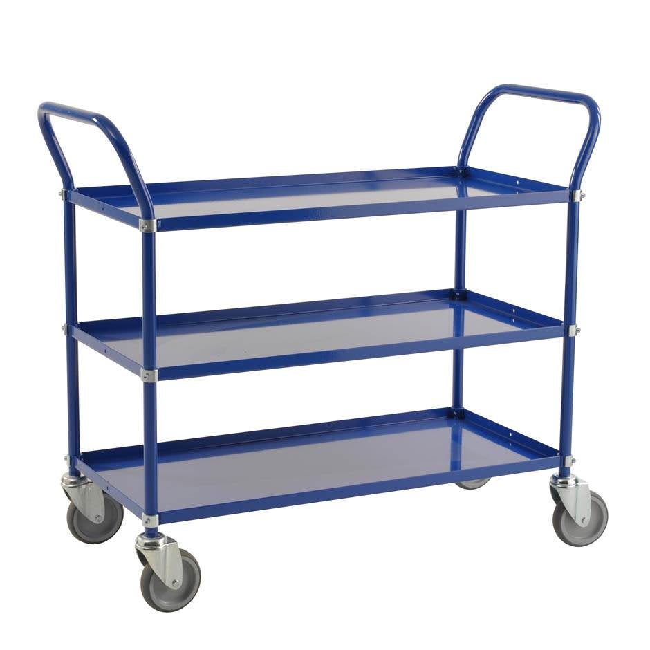 Hyllvagn John, 3 plan, L1070 x B585 x H940 mm, kap. 250 kg, blå