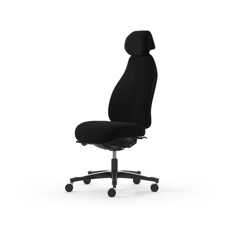 Kontorsstol Malmstolen 7000 med hög rygg, Dux-sits, nackstöd i tyg, hjul för hårda golv, Tyg Capture 5701 Svart