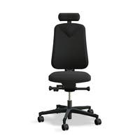 Arbetsstol Höganäs 280 Small med hög rygg, stor ställbarhet, Nackstöd svart läder, tyg Select