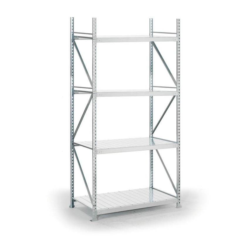 Lagerhylla Meta Mini-Rack, start, 4 plan m. plåtinlägg, H2500xB1400xD800 mm