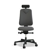 Arbetsstol Höganäs 280 Small med hög rygg, stor ställbarhet, Nackstöd svart läder, tyg Select