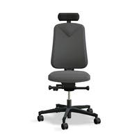 Arbetsstol Höganäs 280 Small med hög rygg, stor ställbarhet, Nackstöd svart läder, tyg Select