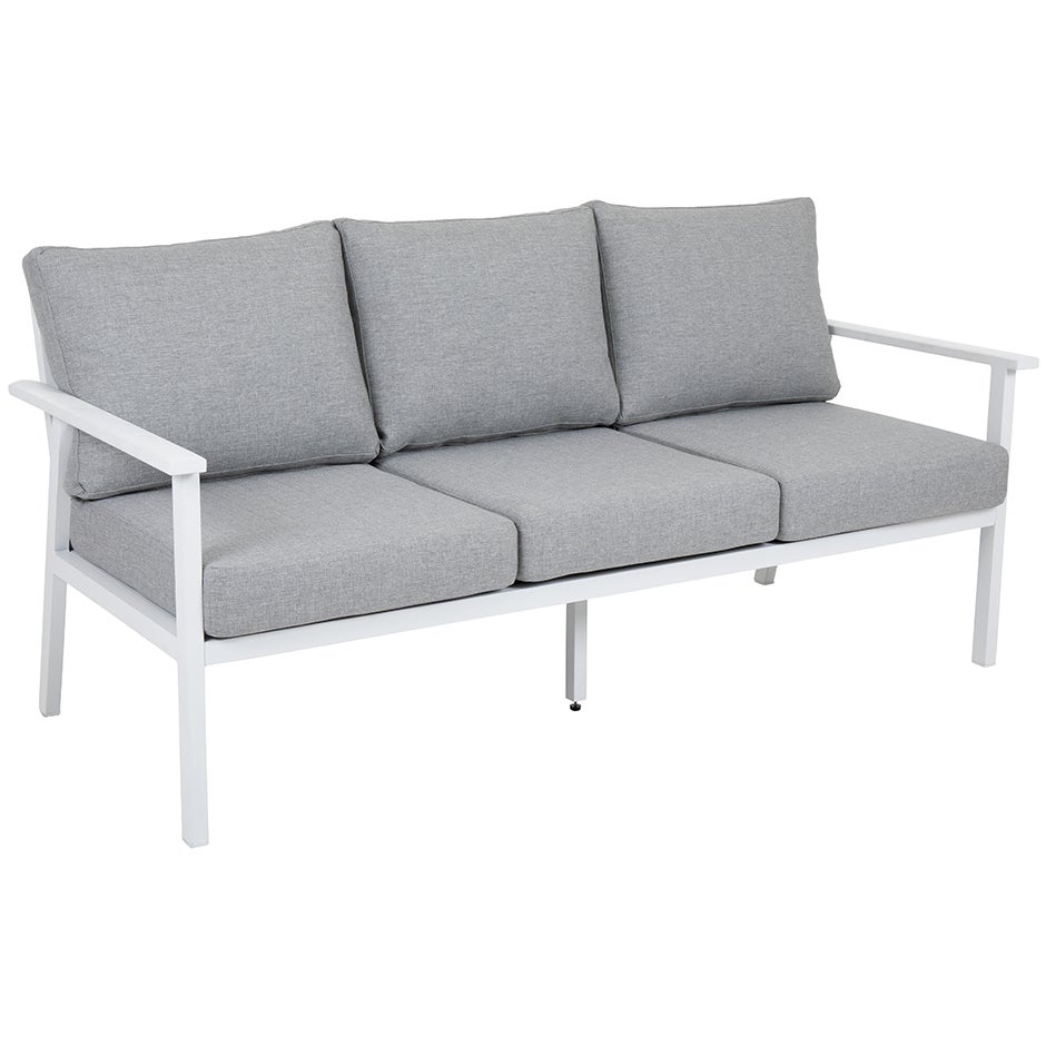 Utesoffa Samvaro Lounge 3-sits, L1545 x D820 x H840 mm, inkl. ljusgrå dynor, vit aluminiumstomme