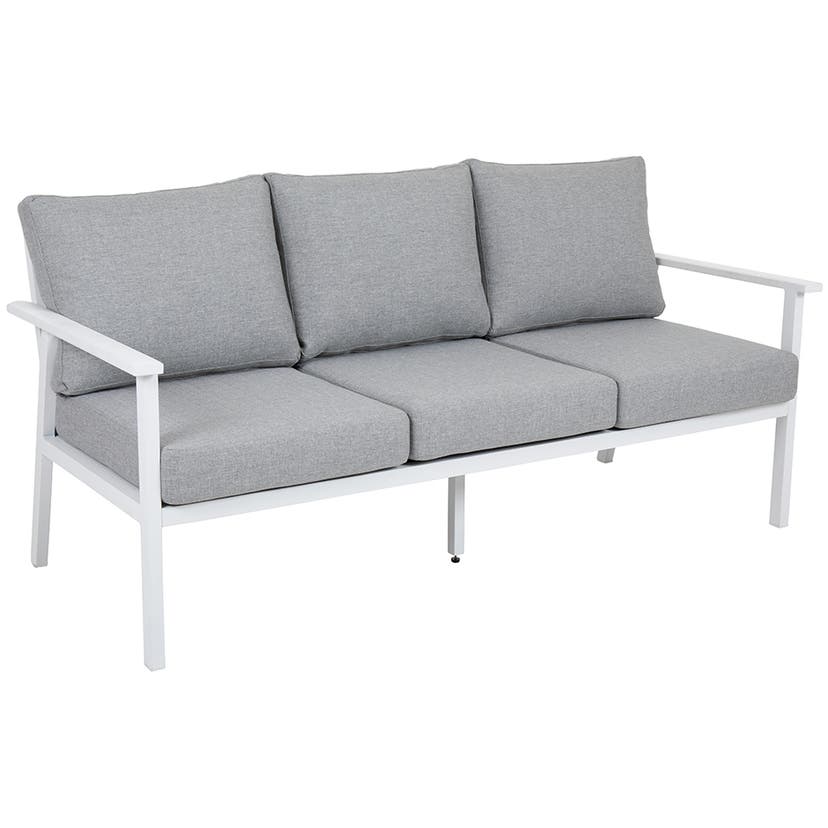 Utesoffa Samvaro Lounge 3-sits, L1545 x D820 x H840 mm, inkl. ljusgrå dynor, vit aluminiumstomme