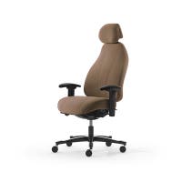 Kontorsstol Malmstolen 7000 wide hög rygg, Dux-sits, nackstöd tyg, armstöd Corona, hjul hårda golv, Tyg Capture 4803 Brun