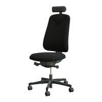 Arbetsstol Höganäs 290 Large med hög rygg, stor ställbarhet, Nackstöd svart läder, tyg Select