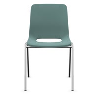 Staplingsbar stol Ana, helt  Ljusgrön Polypropylen. Grå 4-bensstativ, B495xD515 mm, sitthöjd 430 mm. Plastfot
