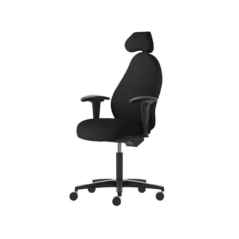 Kontorsstol Malmstolen R3H med hög rygg, Dux-sits, nackstöd i tyg, armstöd Corona, hjul hårda golv, Tyg Capture 5701 Svart