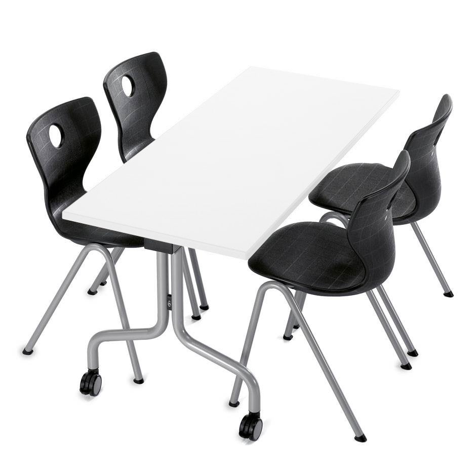 Skolbord Flip med hjul, D650xL1500 mm, fällbar bordsskiva LignoPAL, höjd 720 mm