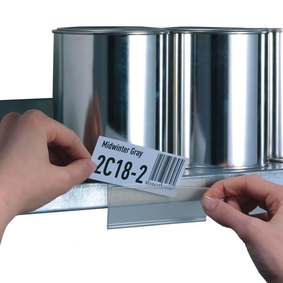 Självhäftande etiketthållare, 200x20 mm, öppen på sidor och upptill, 5-pack