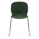 Staplingsbar stol Noor, benstativ ljusgrå medar, helt sittskal av grön PP, filttassar och kopplingsbeslag