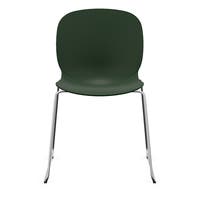 Staplingsbar stol Noor, benstativ ljusgrå medar, helt sittskal av grön PP, filttassar och kopplingsbeslag