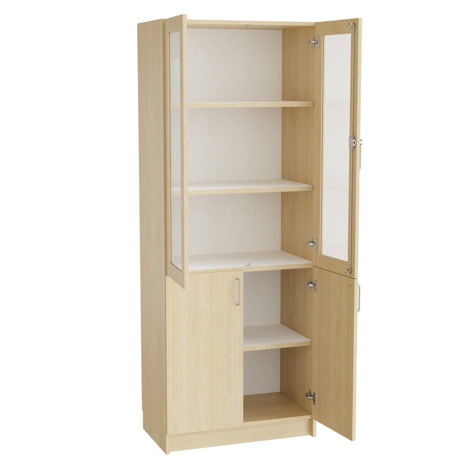 Högskåp Mora, B800 x D470 x H2100 mm, glasade dörrar, laminat björk