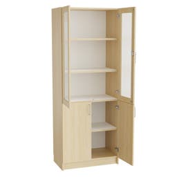 Högskåp Mora, B800 x D470 x H2100 mm, glasade dörrar, laminat björk