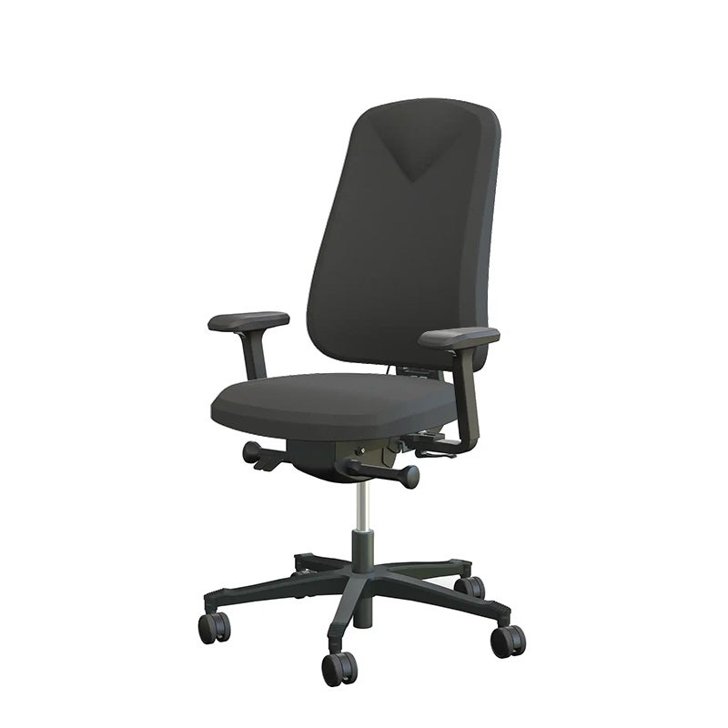 Arbetsstol Höganäs 290 Large med hög rygg och 4D armstöd, stor ställbarhet, tyg Select