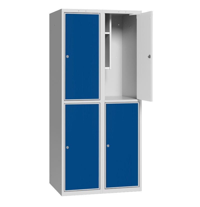 Elevskåp med stål/laminatdörr, skolklinka för hänglås, 600x550x1900 mm, 4 fack