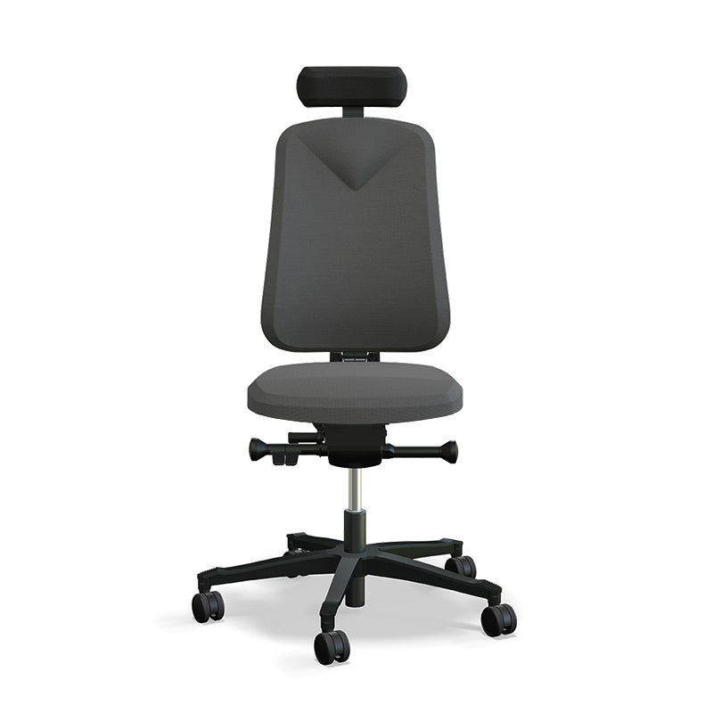 Arbetsstol Höganäs 280 Small med hög rygg, stor ställbarhet, Nackstöd svart läder, tyg Select