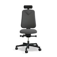 Arbetsstol Höganäs 280 Small med hög rygg, stor ställbarhet, Nackstöd svart läder, tyg Select