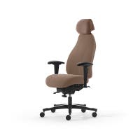 Kontorsstol Malmstolen 4000 med hög rygg, Dux-sits, nackstöd i tyg, armstöd Corona, hjul hårda golv, Tyg Capture 4803 Brun