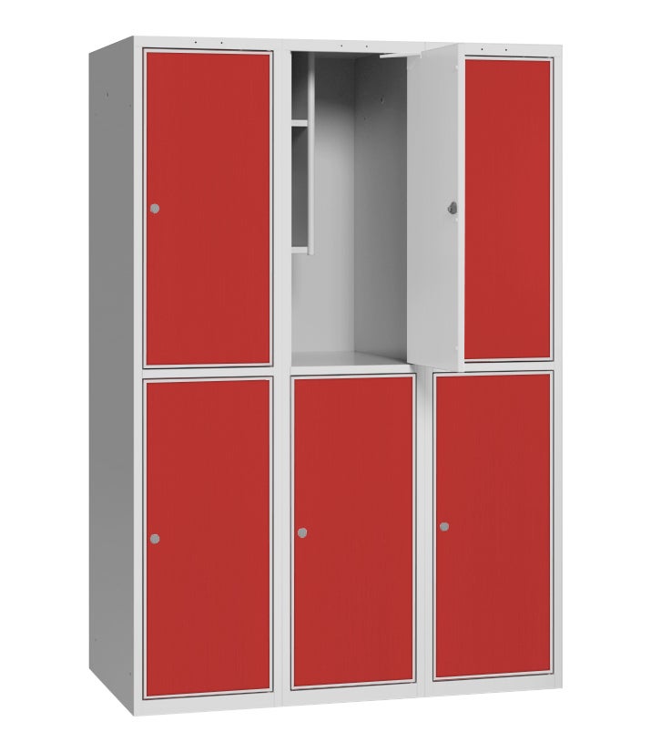 Elevskåp med stål/laminatdörr, skolklinka för hänglås, 900x550x1900 mm, 6 fack