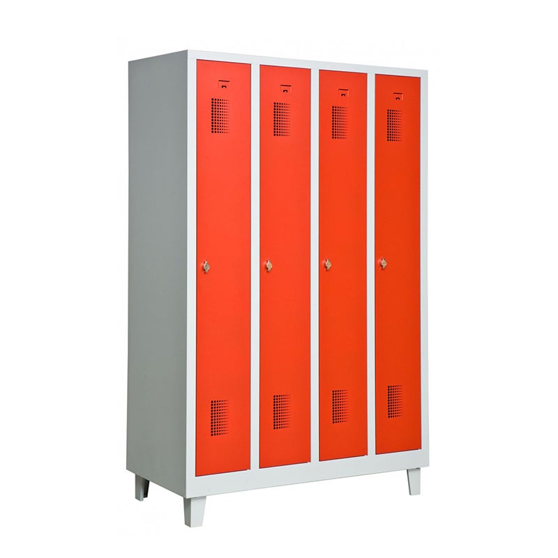 Klädskåp med benstativ, 4x300 mm, 1200x550x1950 mm, cylinderlås, lackerat