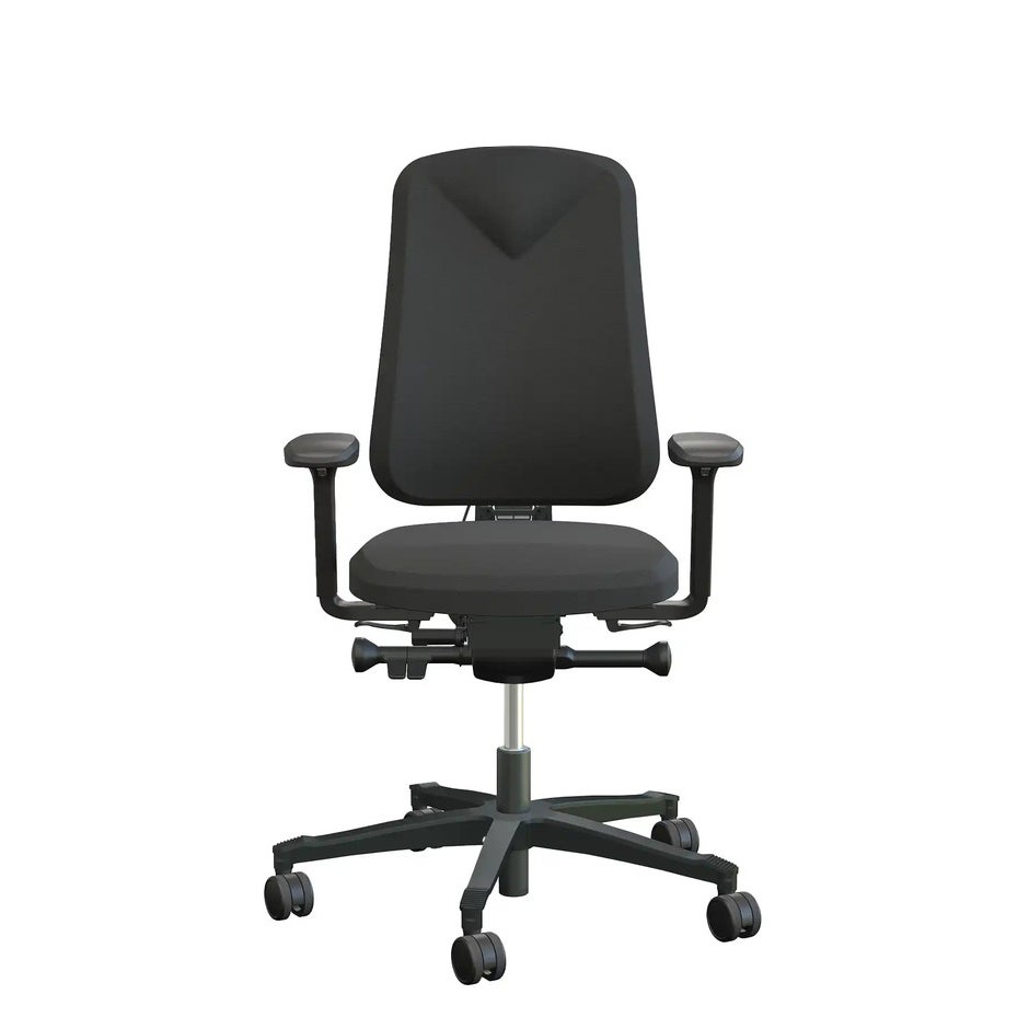 Arbetsstol Höganäs 280 Small med hög rygg och 4D armstöd, stor ställbarhet, tyg Fame