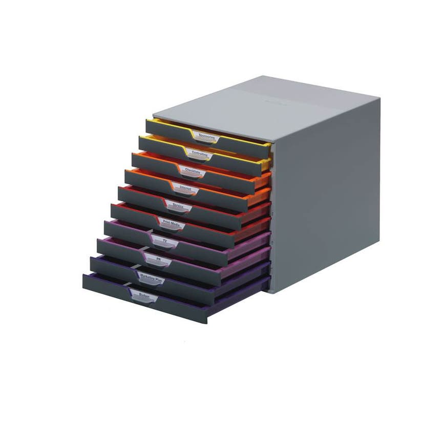 Blankettbox Varicolor 10, tio lådor med olikfärgade kanter, B292xH280xD356 mm