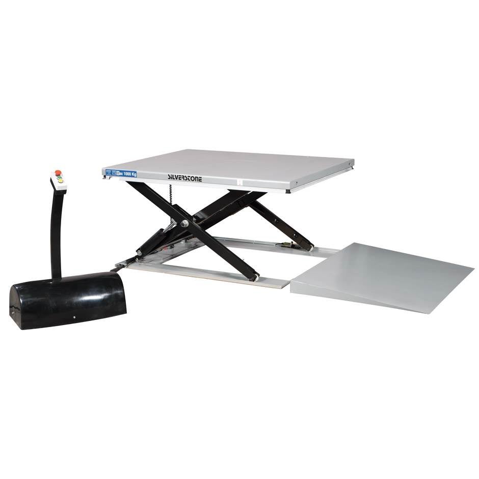 Låglyftbord med ramp, elektriskt, lyfthöjd 85-860 mm, 1450 x800 mm, lyftkapacitet 1000 kg