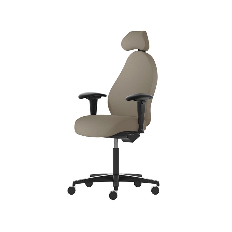 Kontorsstol Malmstolen R3H med hög rygg, Dux-sits, nackstöd i tyg, armstöd Corona, hjul hårda golv, Tyg Capture 5103 Beige