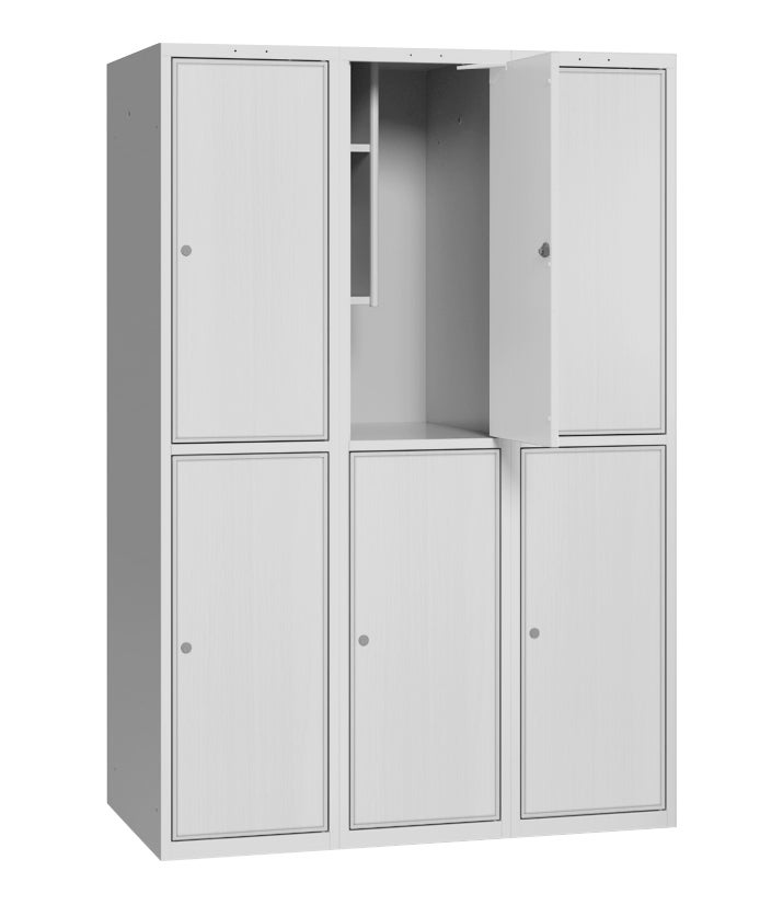 Elevskåp med stål/laminatdörr, skolklinka för hänglås, 900x550x1900 mm, 6 fack