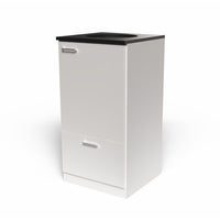 Miljödisk 3 fraktioner, 90 liters kärl med toppmatning, frontlucka, 2 st 25 liters kärl i låda med täckt lådfront, Vit