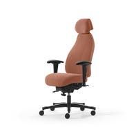 Kontorsstol Malmstolen 4000 med hög rygg, Dux-sits, nackstöd i tyg, armstöd Corona, hjul hårda golv, Tyg Capture 4301 Koppar