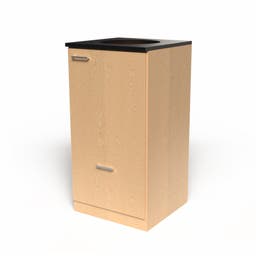 Miljödisk 3 fraktioner, 90 liters kärl med toppmatning, frontlucka, 2 st 25 liters kärl i låda med täckt lådfront, Bok