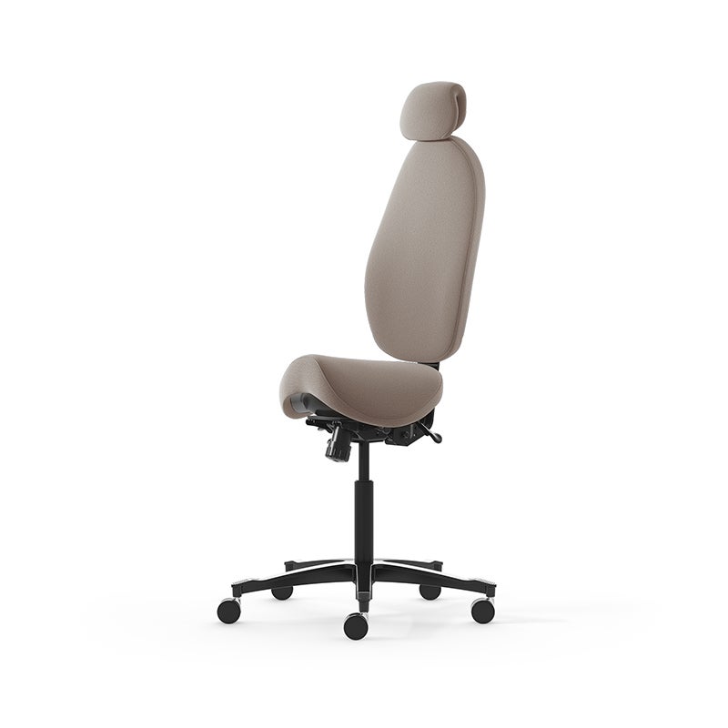 Sadelstol Malmstolen Active H5 med hög rygg, nackstöd i tyg, hjul för hårda golv, Tyg Capture 5103 Beige