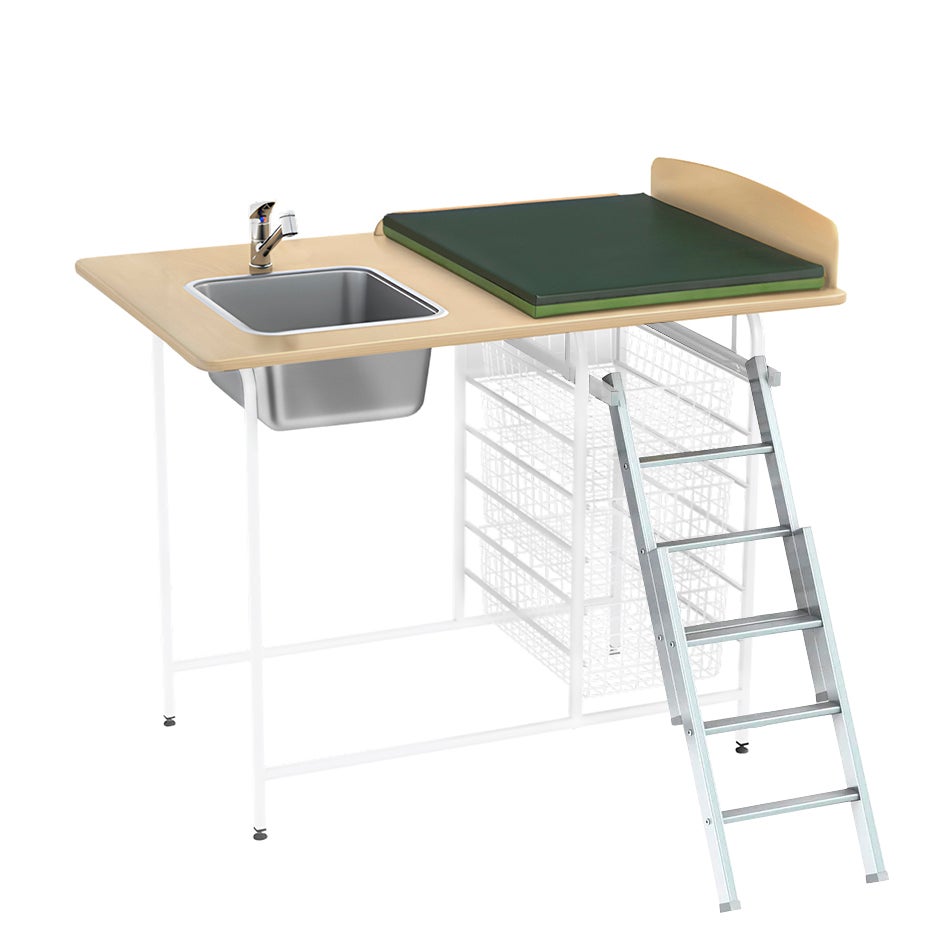 Skötbord Fast 120V tvättdel, skiva 1200x800 mm, höjd 900mm, inkl. stege