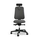 Arbetsstol Höganäs 280 Small med hög rygg, stor ställbarhet, Nackstöd svart konstläder, tyg Select