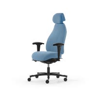 Kontorsstol Malmstolen 7000 med hög rygg, Dux-sits, nackstöd i tyg, armstöd Corona, hjul hårda golv, Tyg Capture 4901 Blå